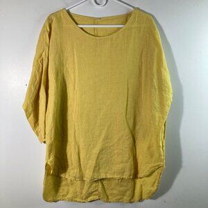 Womens Linen Tunic 1/2 Sleeve Round Neck Yellow 28"‎ 3X